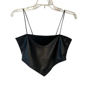 Forever 21 Black faux leather handkerchief triangle‎ going out crop top  Sz SM